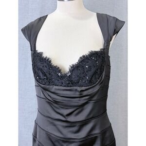 Tadashi Collection Black Lace Bustier Banded Sheath Cocktail Dress Size 12
